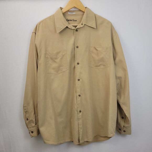 Cypress Grove Shirt Mens XL Tan Silk Blend Button Down‎ Business Casual Career - Picture 1 of 7